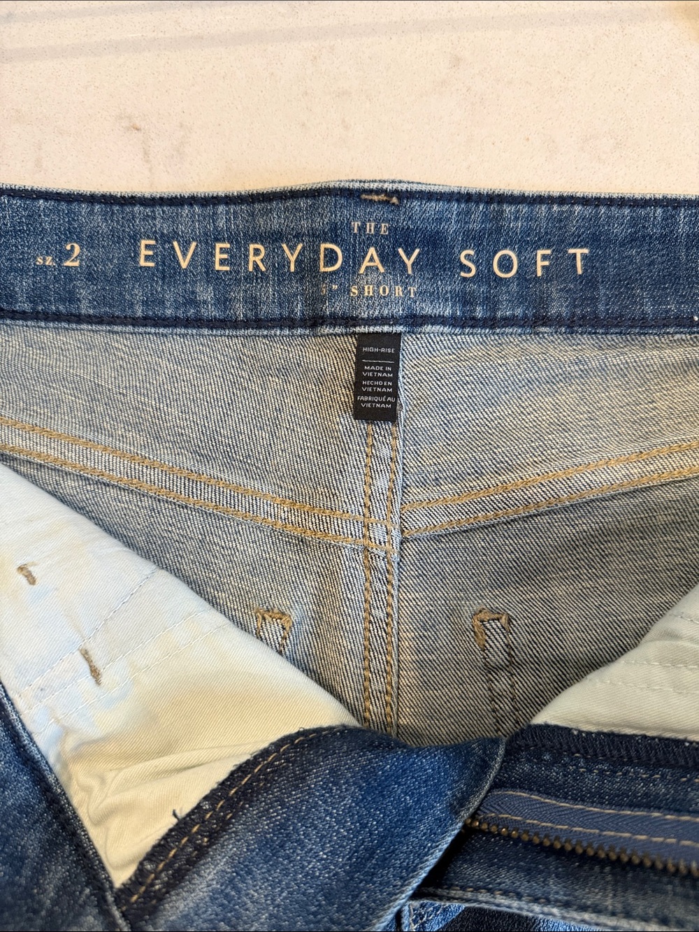 White House Black Market Blue Denim Shorts with White Lace Trim - Picture 3 of 4